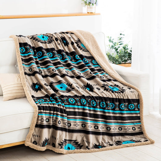 Stella Aztec Sherpa Line Throw  Blanket