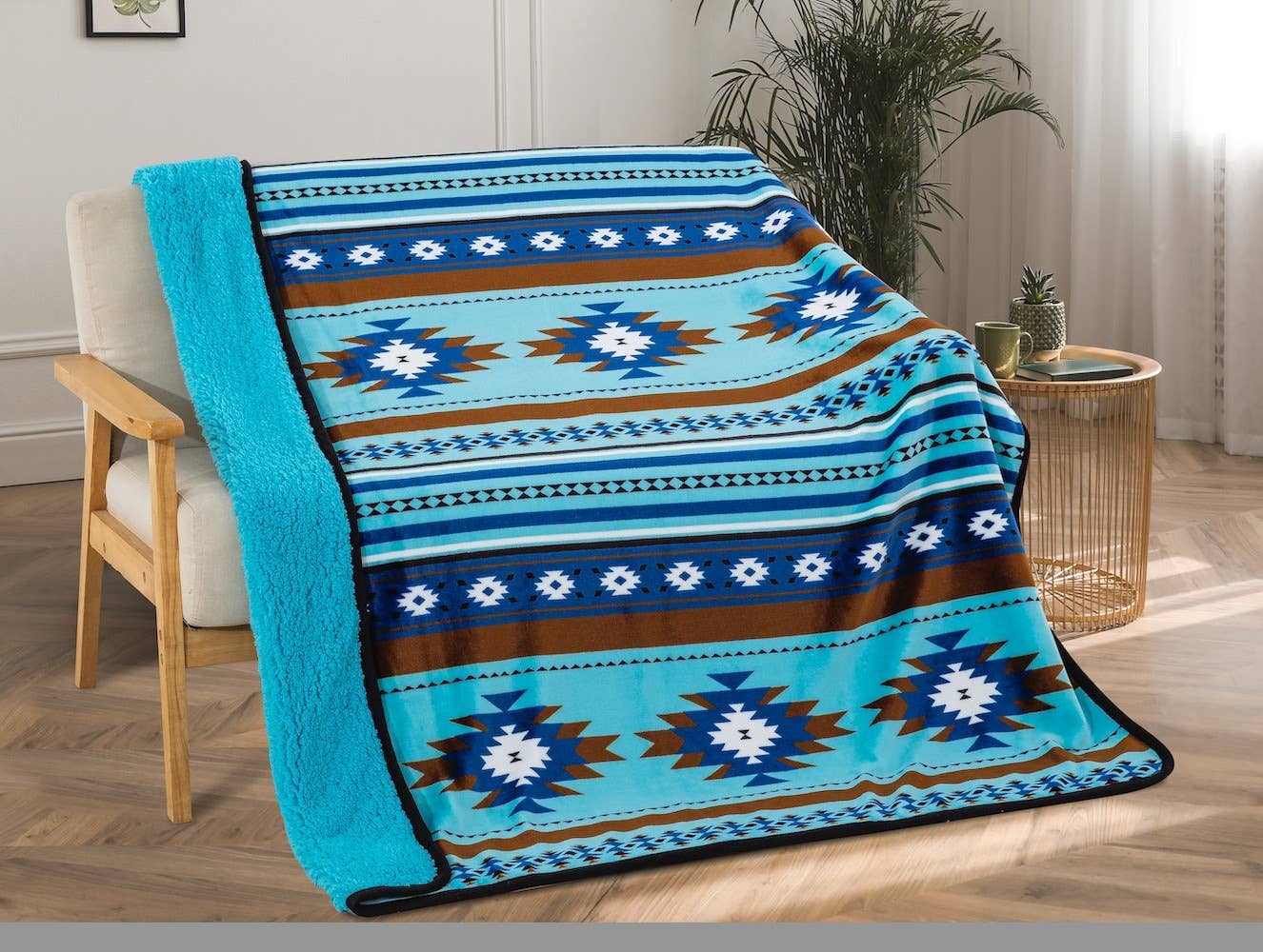 Southwestern Aztec Sherpa Plush Fleece Throw Blanket