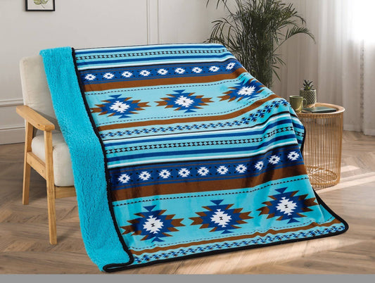 Southwestern Aztec Sherpa Plush Fleece Throw Blanket
