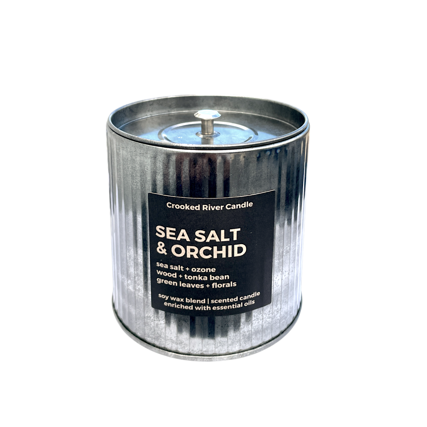 Sea Salt & Orchid Candle | Rustic Tin | Wood Wick | Relaxing