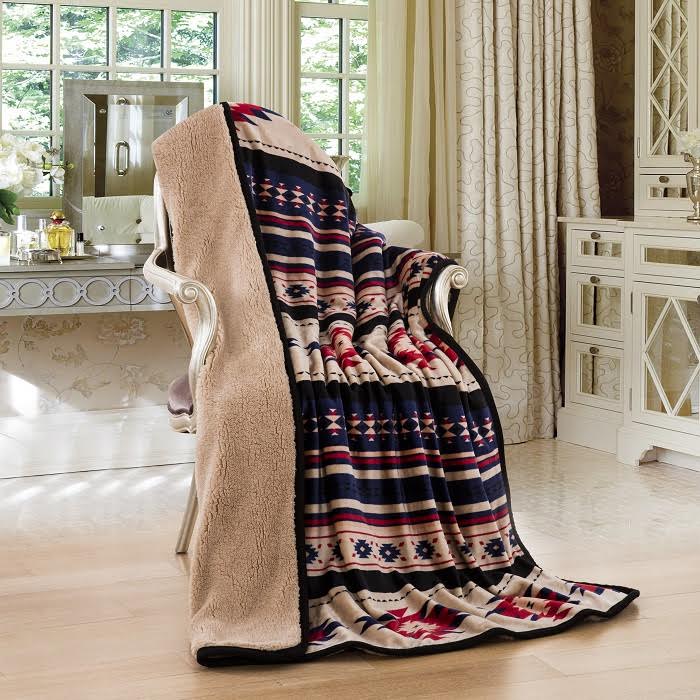 Southwestern Aztec Sherpa Plush Fleece Throw Blanket