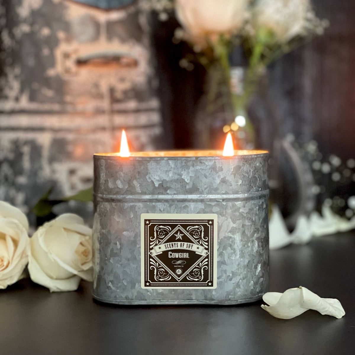Cowgirl Galvanized Oval Tin Soy Candle