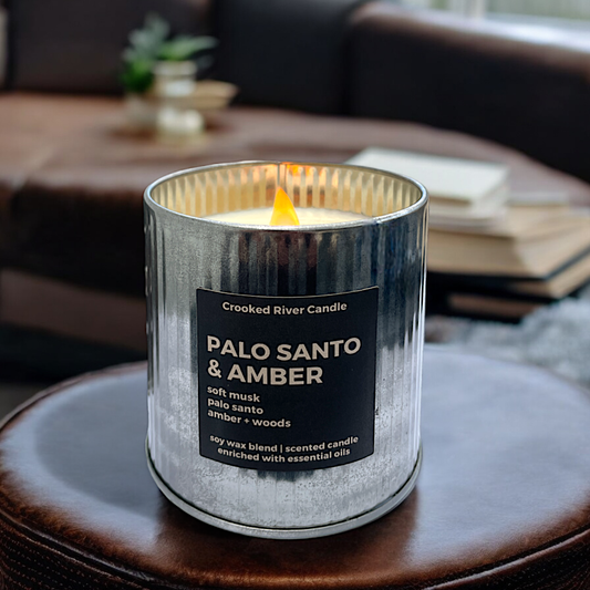 Palo Santo & Amber Candle | Rustic Tin | Wood Wick