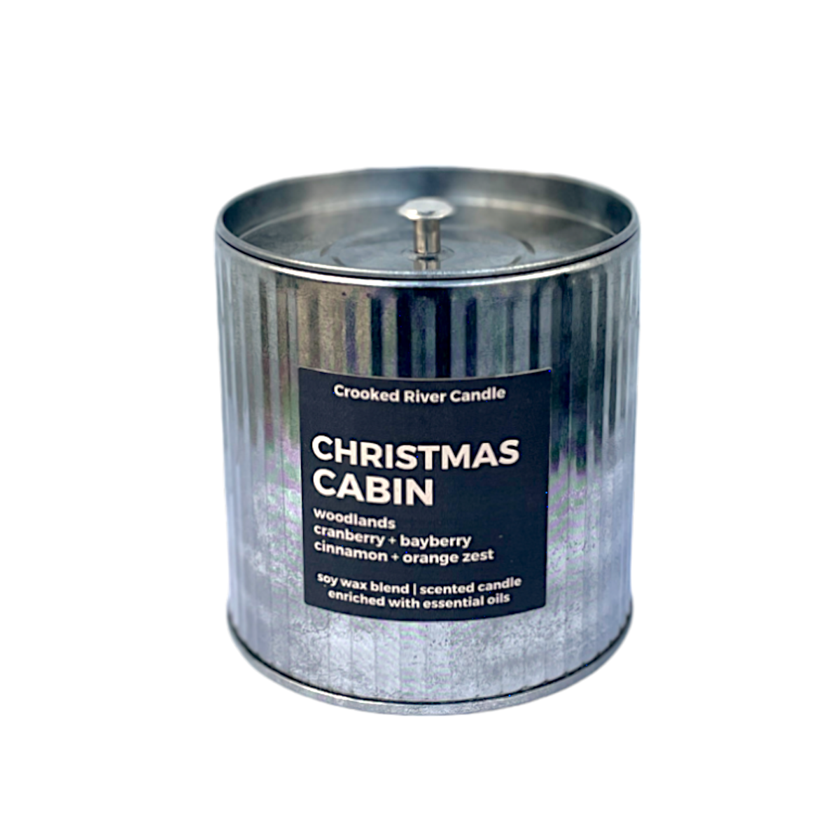Christmas Cabin-Holiday Candle-Rustic Tin with Lid-Wood Wick