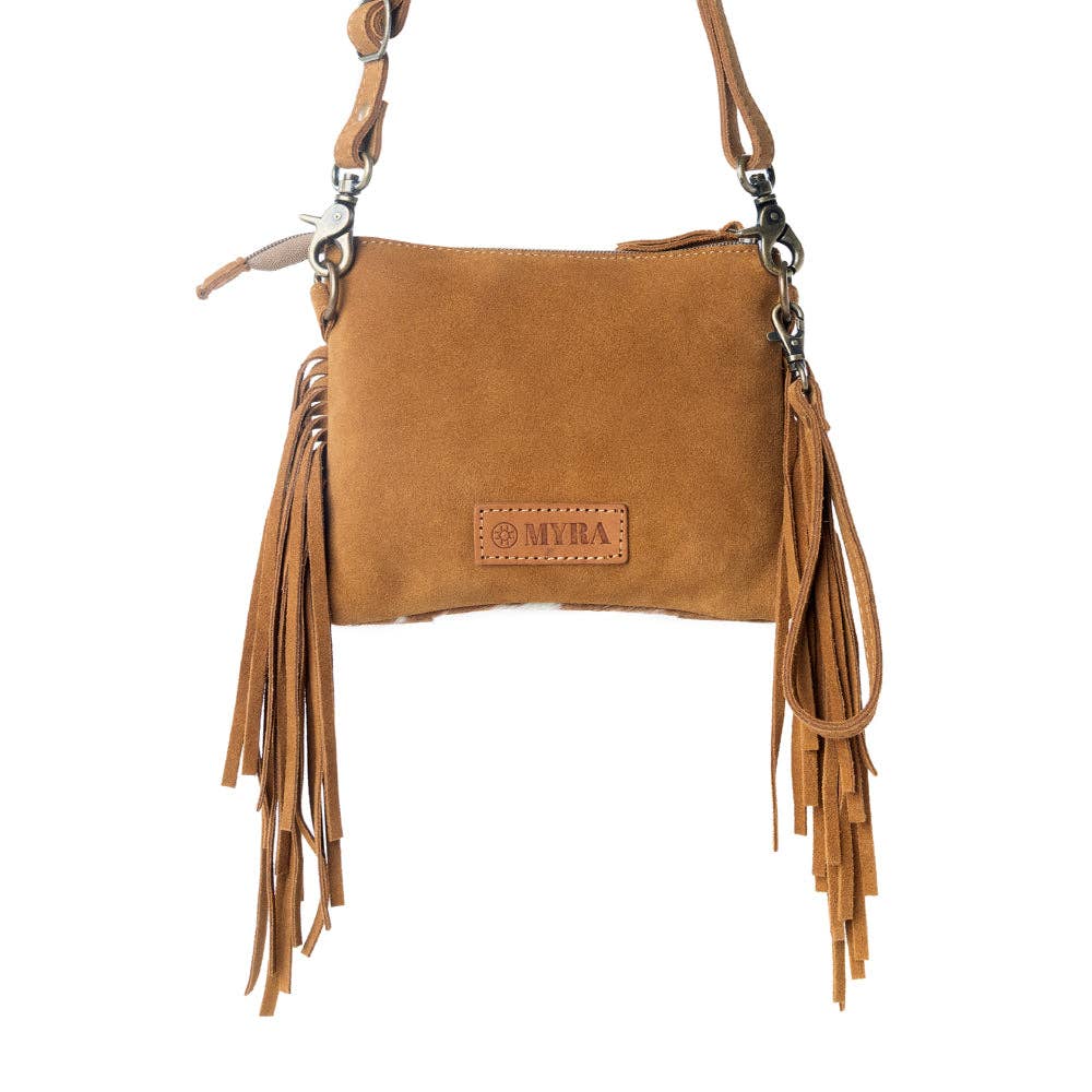 Bourbon Trail Handtooled Bag for Women in brown with hairon and fringe detail