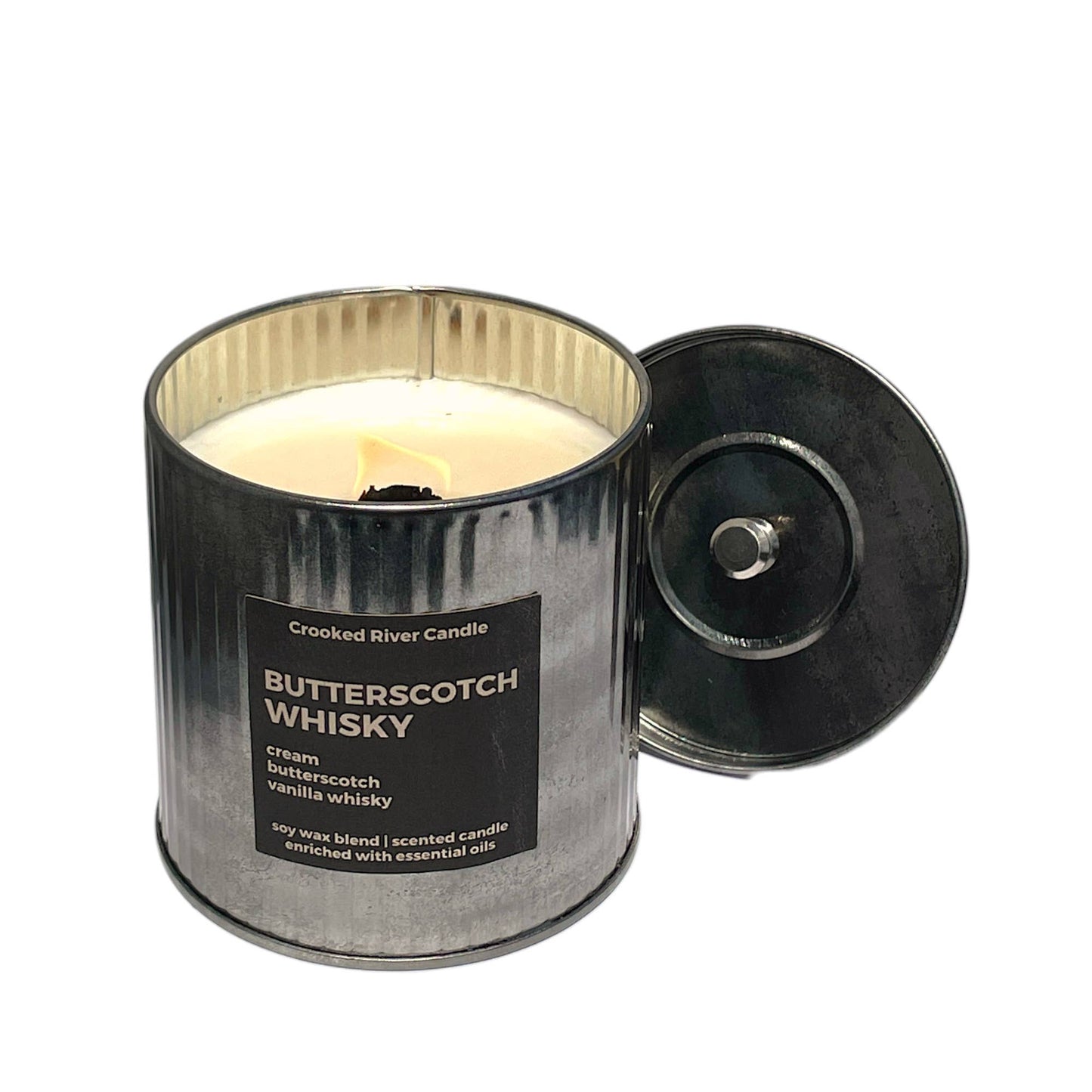 Butterscotch Whisky Candle | Rustic Tin | Wood Wick 