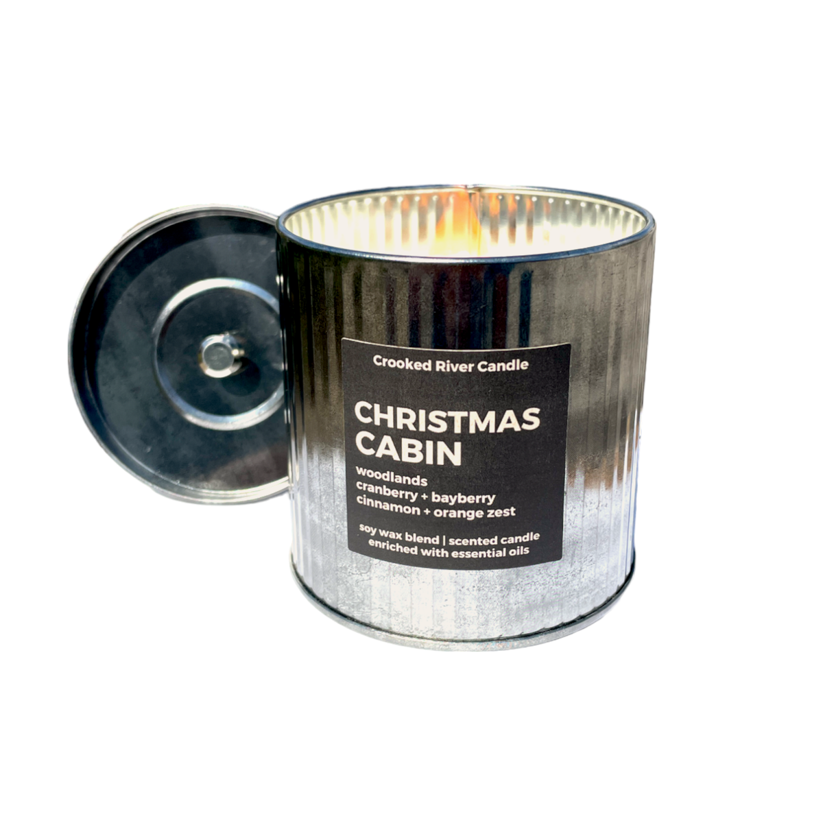 Christmas Cabin-Holiday Candle-Rustic Tin with Lid-Wood Wick