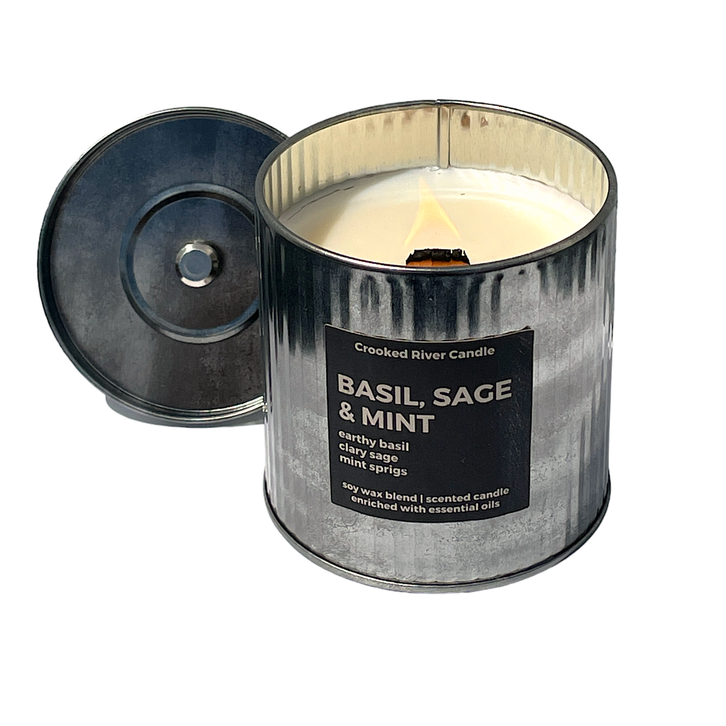 Basil Sage & Mint Candle | Rustic Tin | Wood Wick