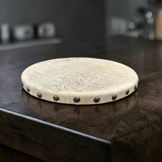Ivory tooled leather lazy Susan 