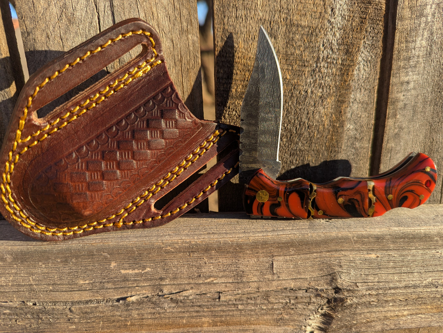 Red Resin Wood 6.5" Damascus Steel Knife