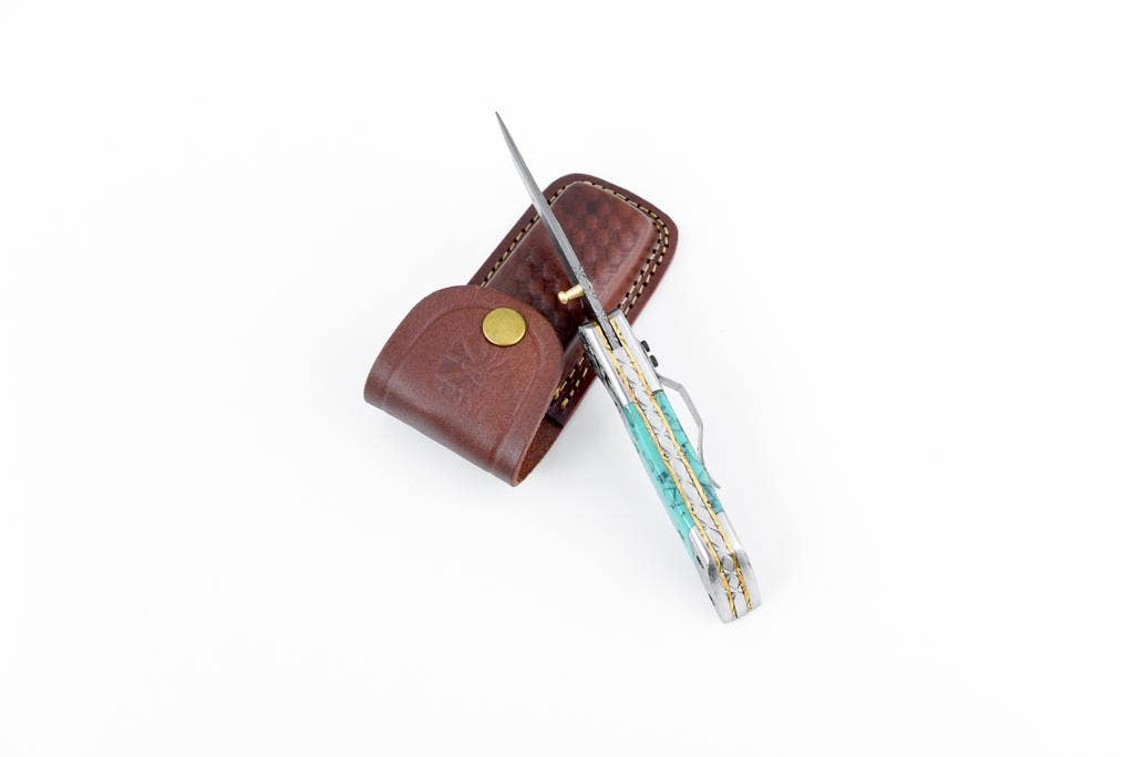 AzureGlide Tanto Series Damascus Steel Turquoise (Resin)
