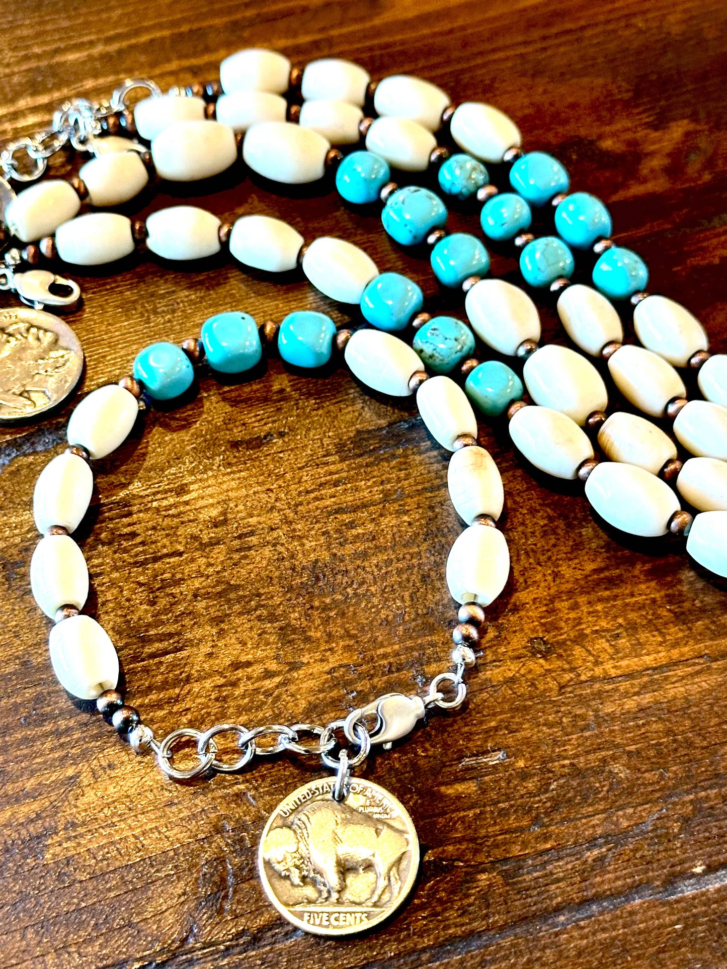 Turquoise and Natural African Bone Bracelet