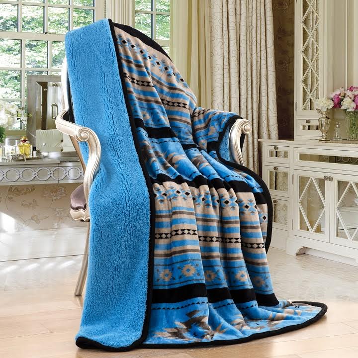 Southwestern Aztec Sherpa Plush Fleece Throw Blanket