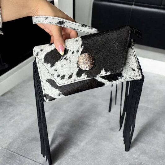 Black cowhide wristlet 