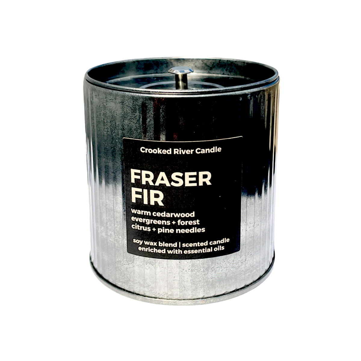 Fraser Fir | Holiday Candle | Rustic Tin with Lid-Wood Wick 